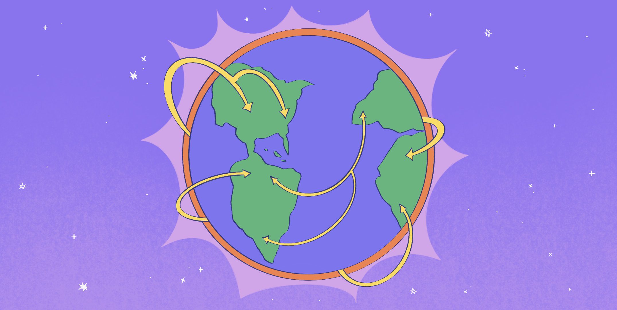 Illustration of Earth encircled by various wires, representing the intertwining of technology and the planet